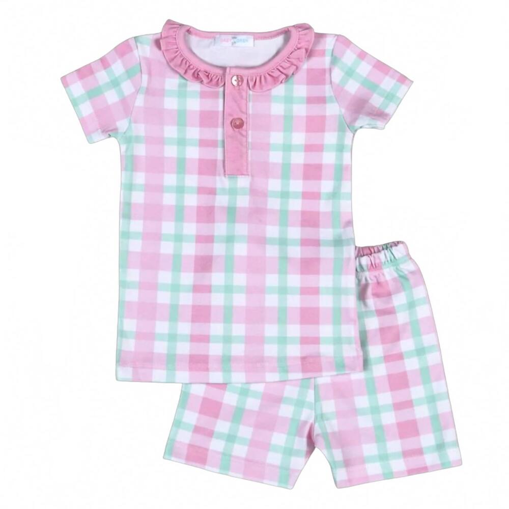 NEW BABY LOREN girl's jane two piece pajama set in pink plaid